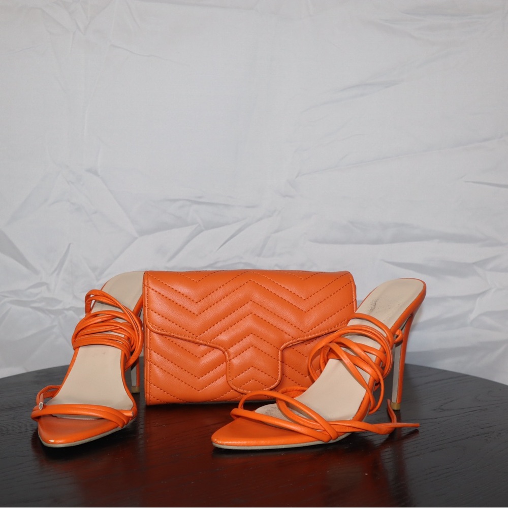 Orange Strappy Heels and Clutch Set